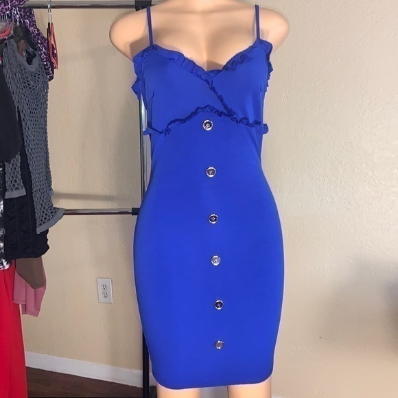 Form fitting ribbed tank style dress with button detailing